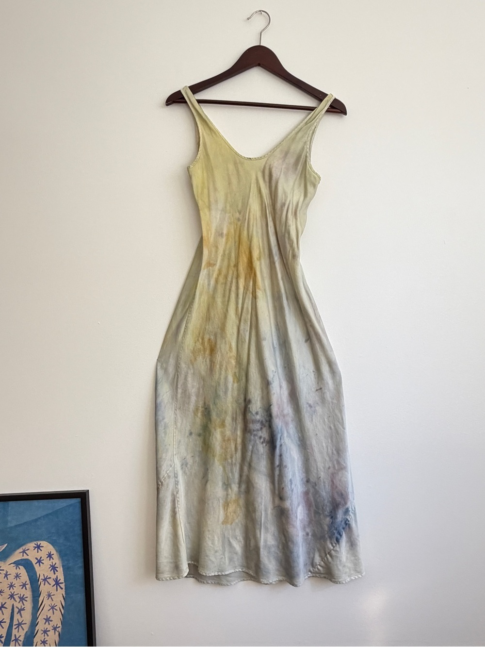 Vintage Hand Dyed Silk Dress with Subtle Multicolor Wash